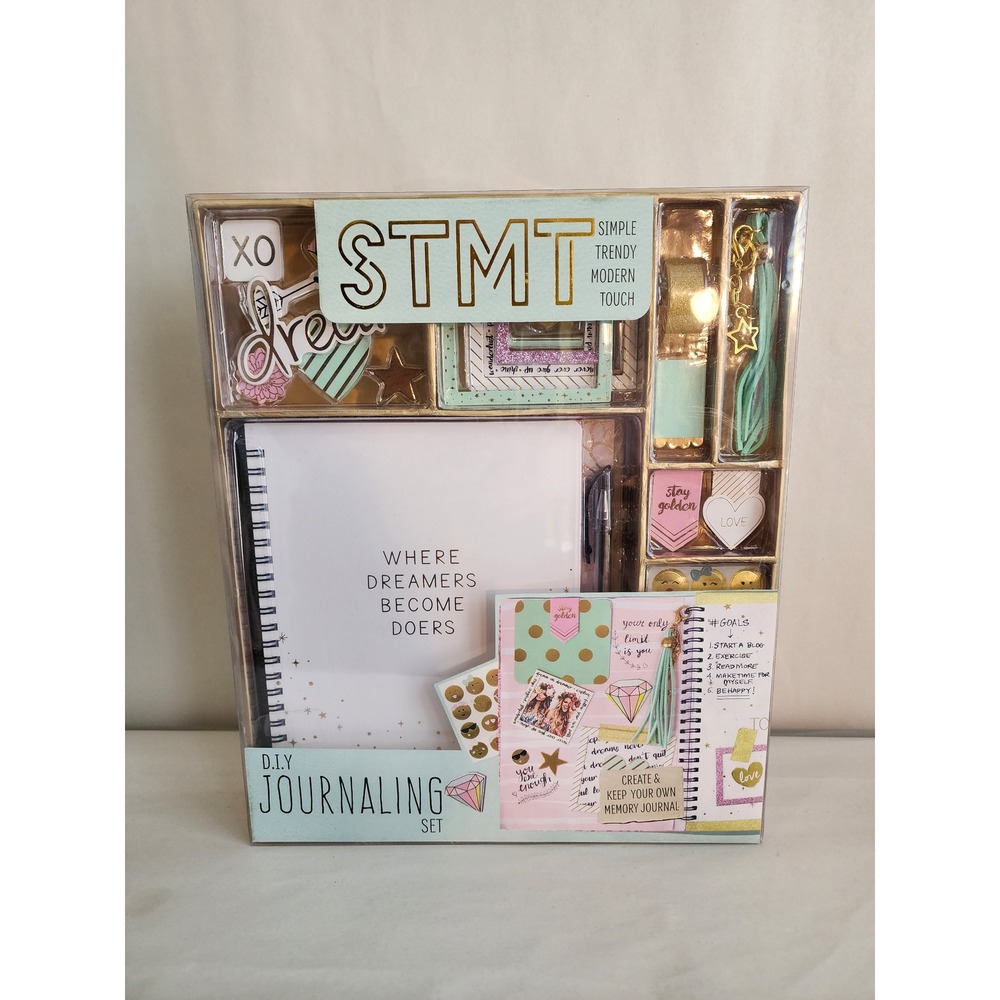 STMT DIY Journaling Set Memory Journal Kit Gold Mint Pink Where Dreamers Doers
